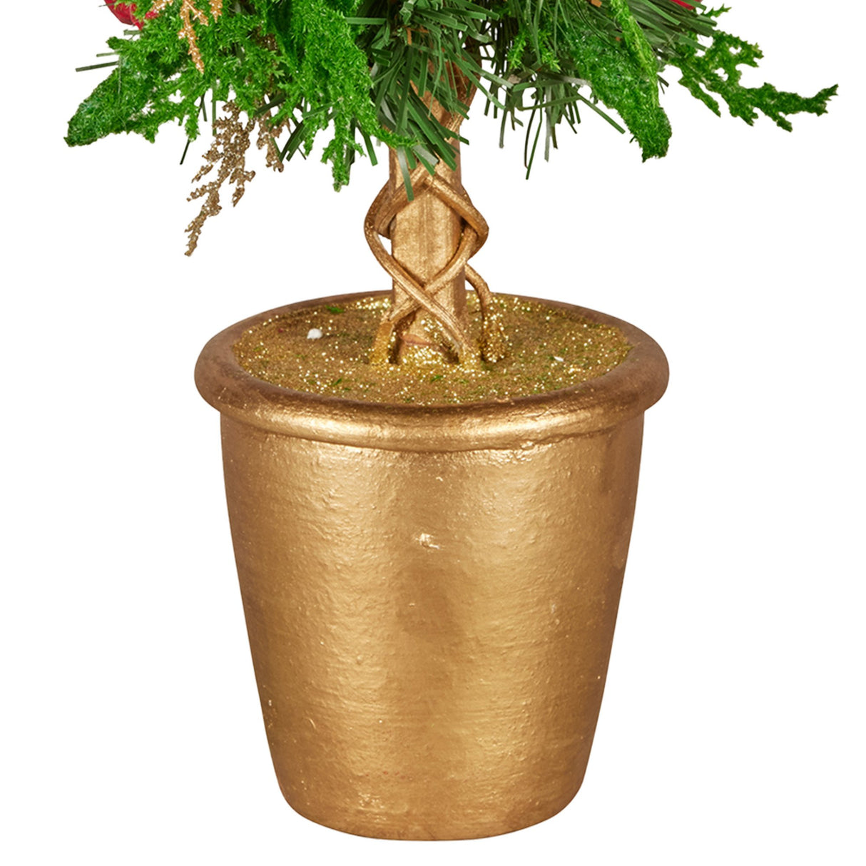 Christabelle 36cm Christmas Tabletop Topiary Tree Pre-Decorated Berries, Baubles & Pine Cones Gold Pot Twisted Stem Festive Decoration