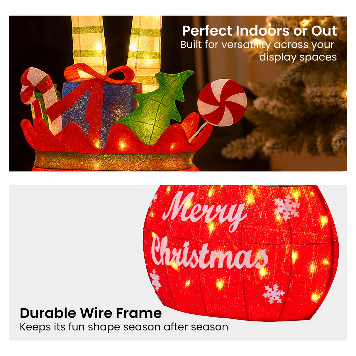 Christabelle Elf in Gift Sack Christmas Display Warm White LED Lights 86cm for Decoration w/Wire Frame Construction