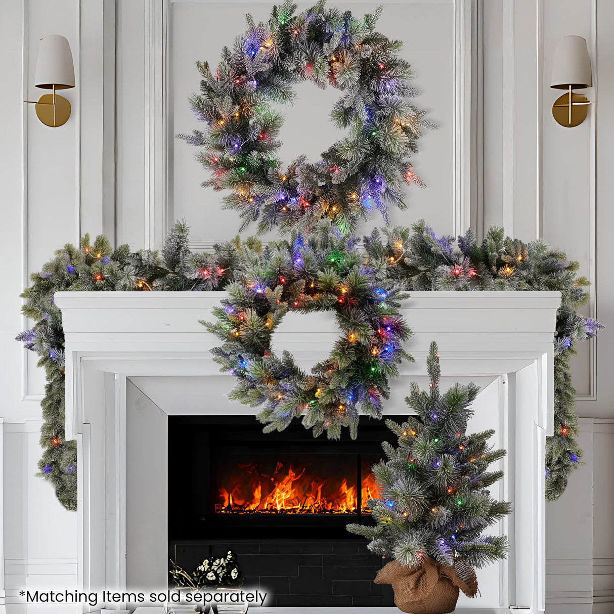 Christabelle 61cm Christmas Wreath Snowy Stamford Spruce with Coloured LED Lights Front Door Decoration Ornament
