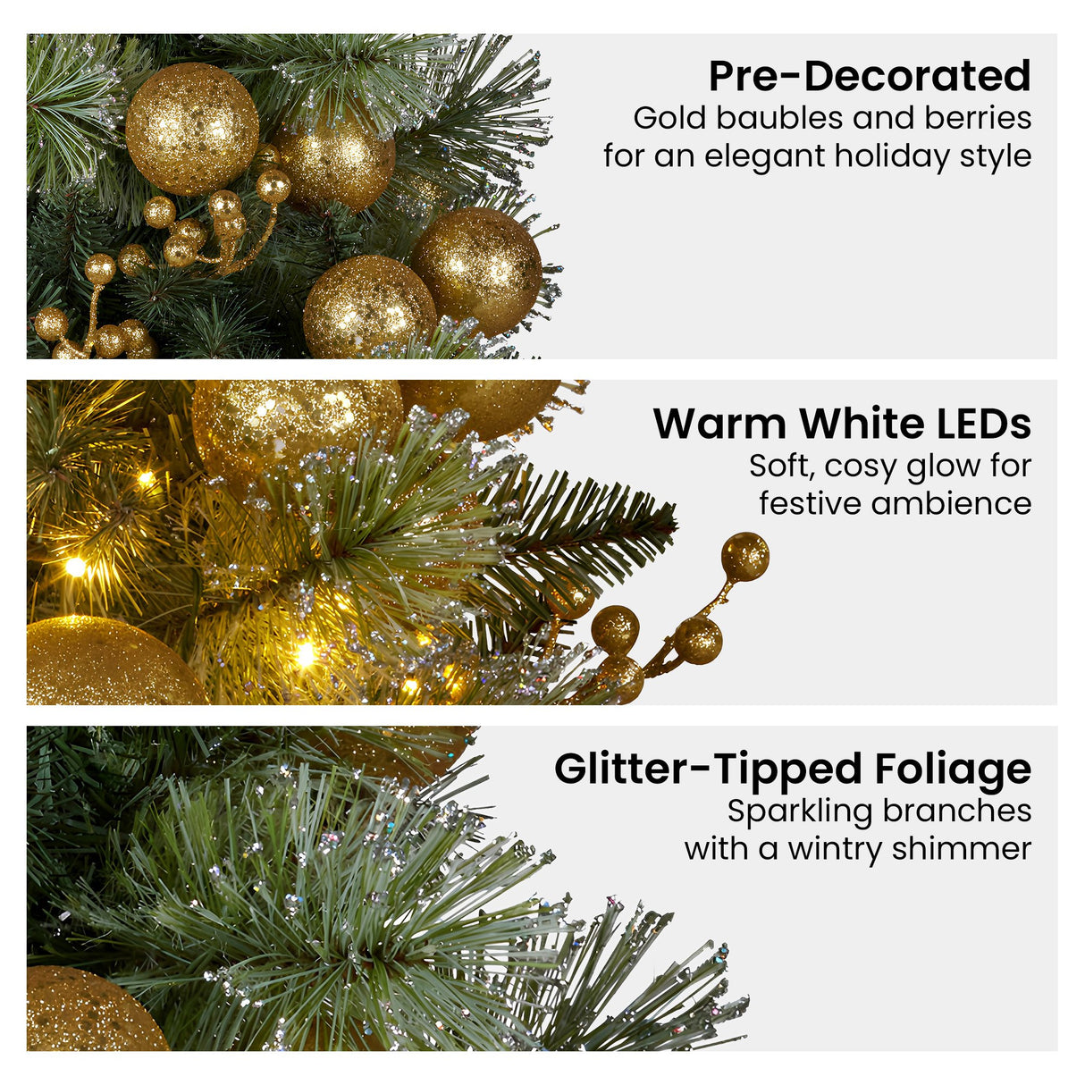 Christabelle 2.7m Christmas Garland with Gold Baubles and LED Lights Mantle Decoration Ornament