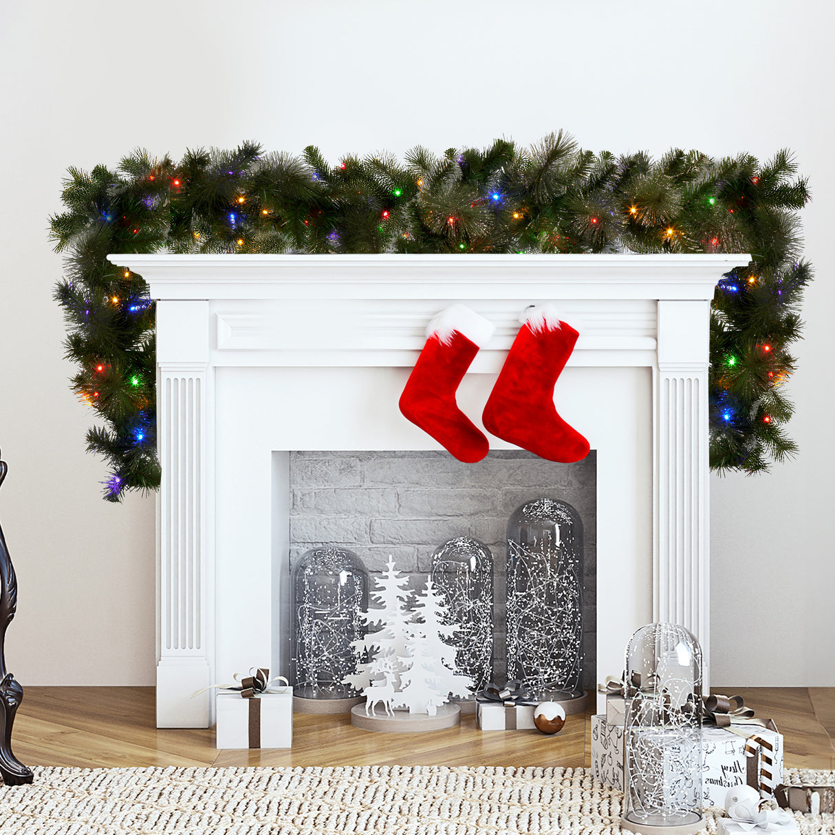 Christabelle 2.7m Christmas Garland with LED Lights Glittery Gold Pine Mantle Decoration Ornament