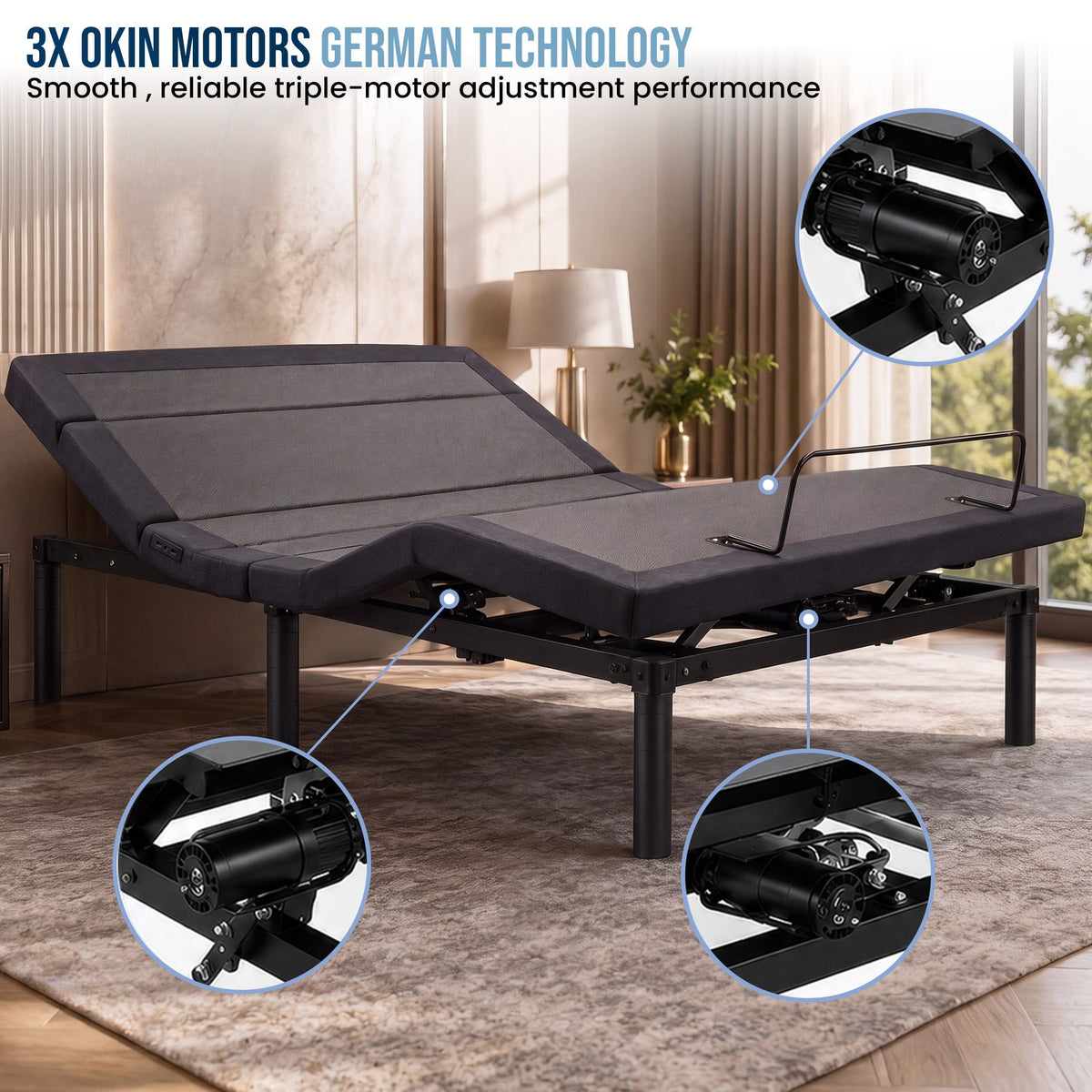 Therapedic Advance Double Adjustable Bed Frame Base with Head Tilt, Massage, USB & Wireless Remote