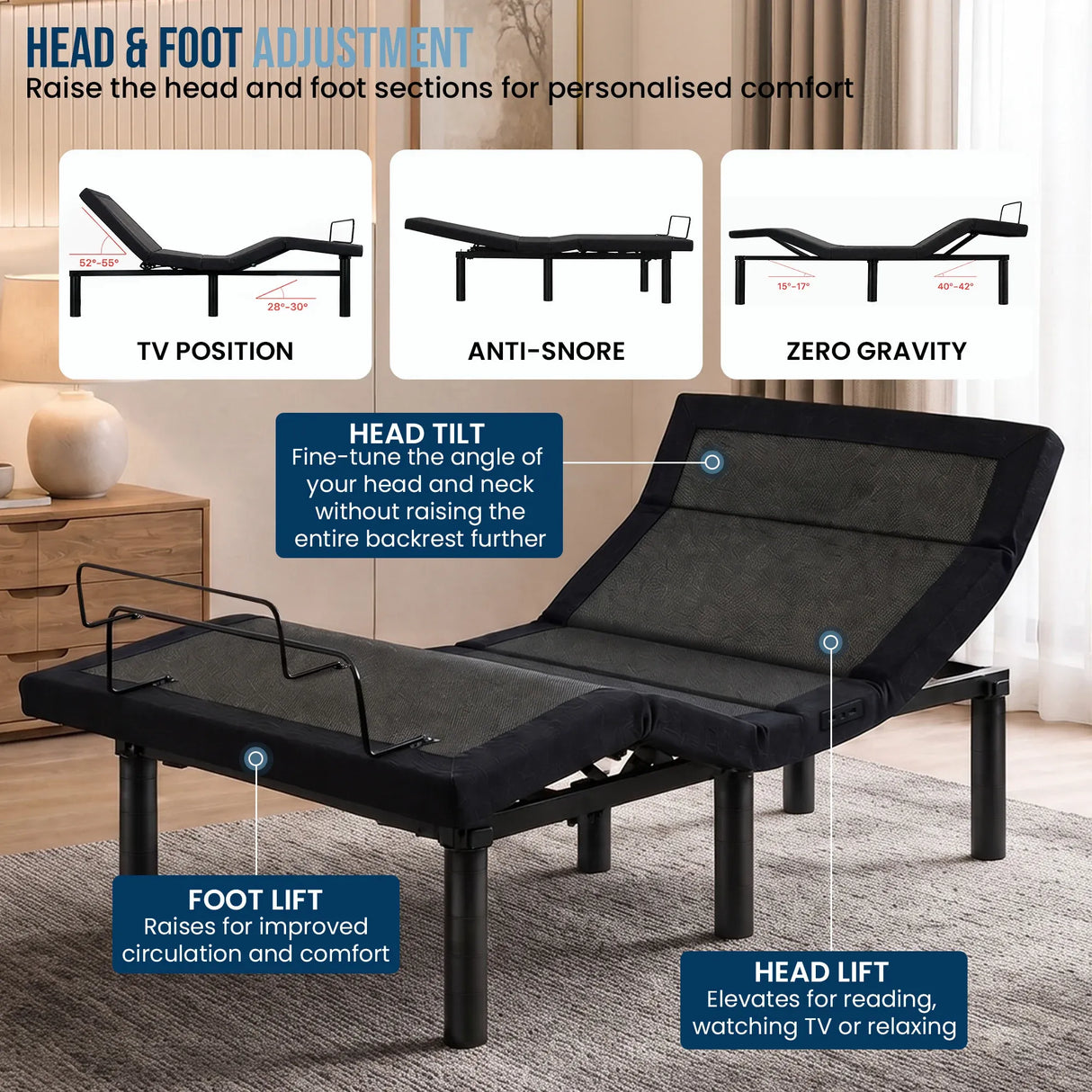 Therapedic Kinetic Advance Adjustable Long Single Bed Base with Head Tilt