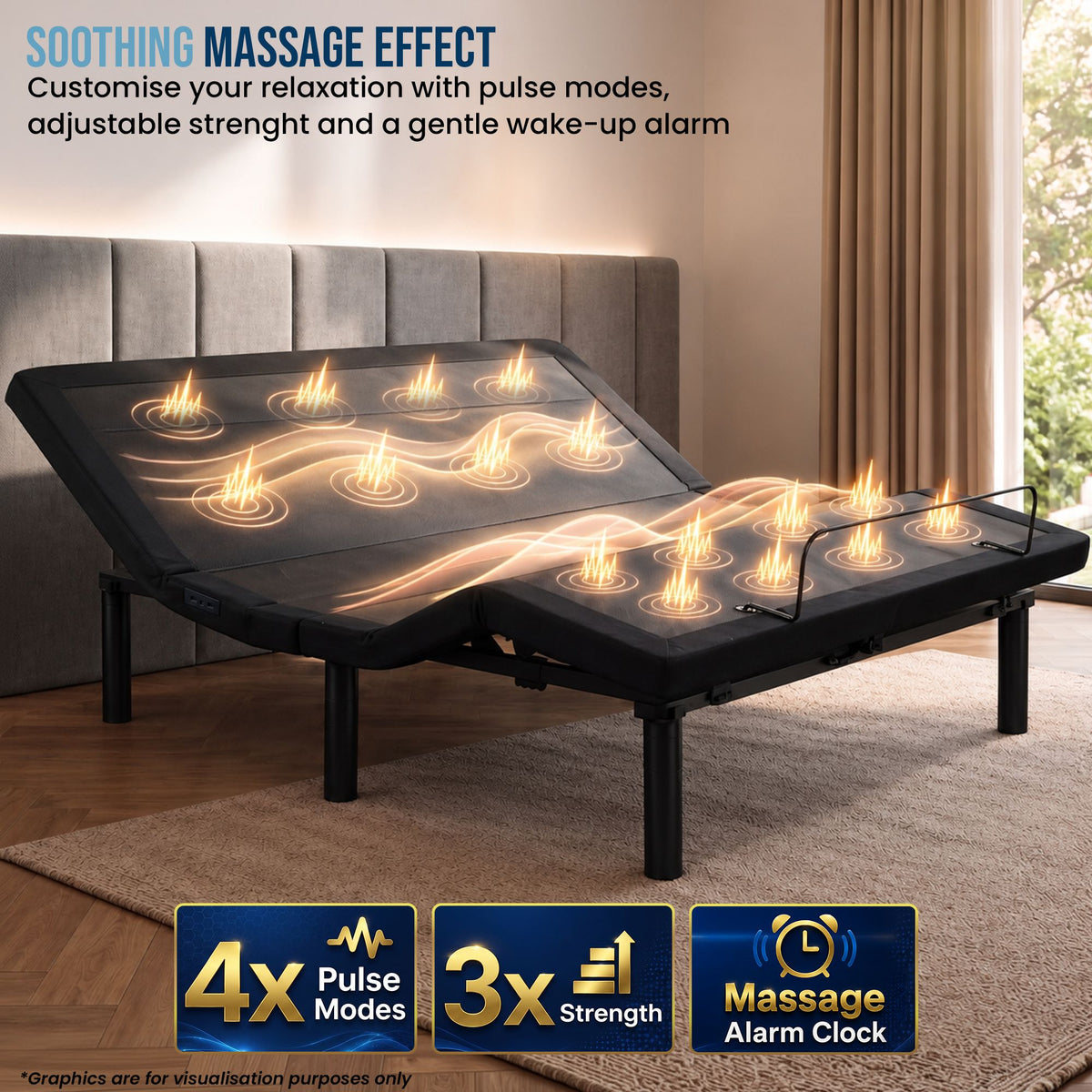 Therapedic Advance Long Single Adjustable Bed Frame Base with Head Tilt, Massage, USB & Wireless Remote