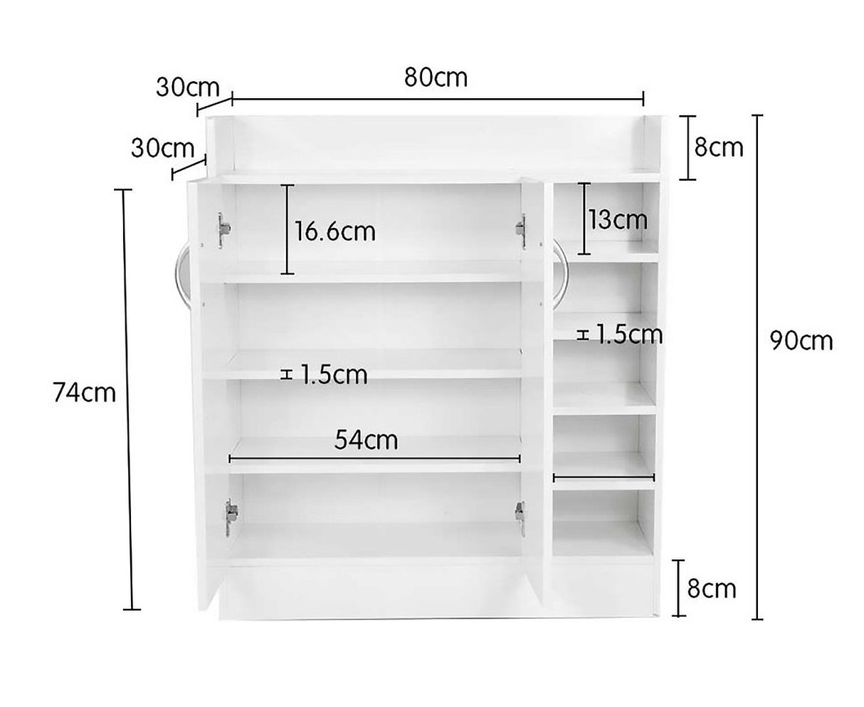 Sarantino 21 Pairs Shoe Cabinet Storage Organiser Shelf 2 Doors 80 x 30 x 90cm in White