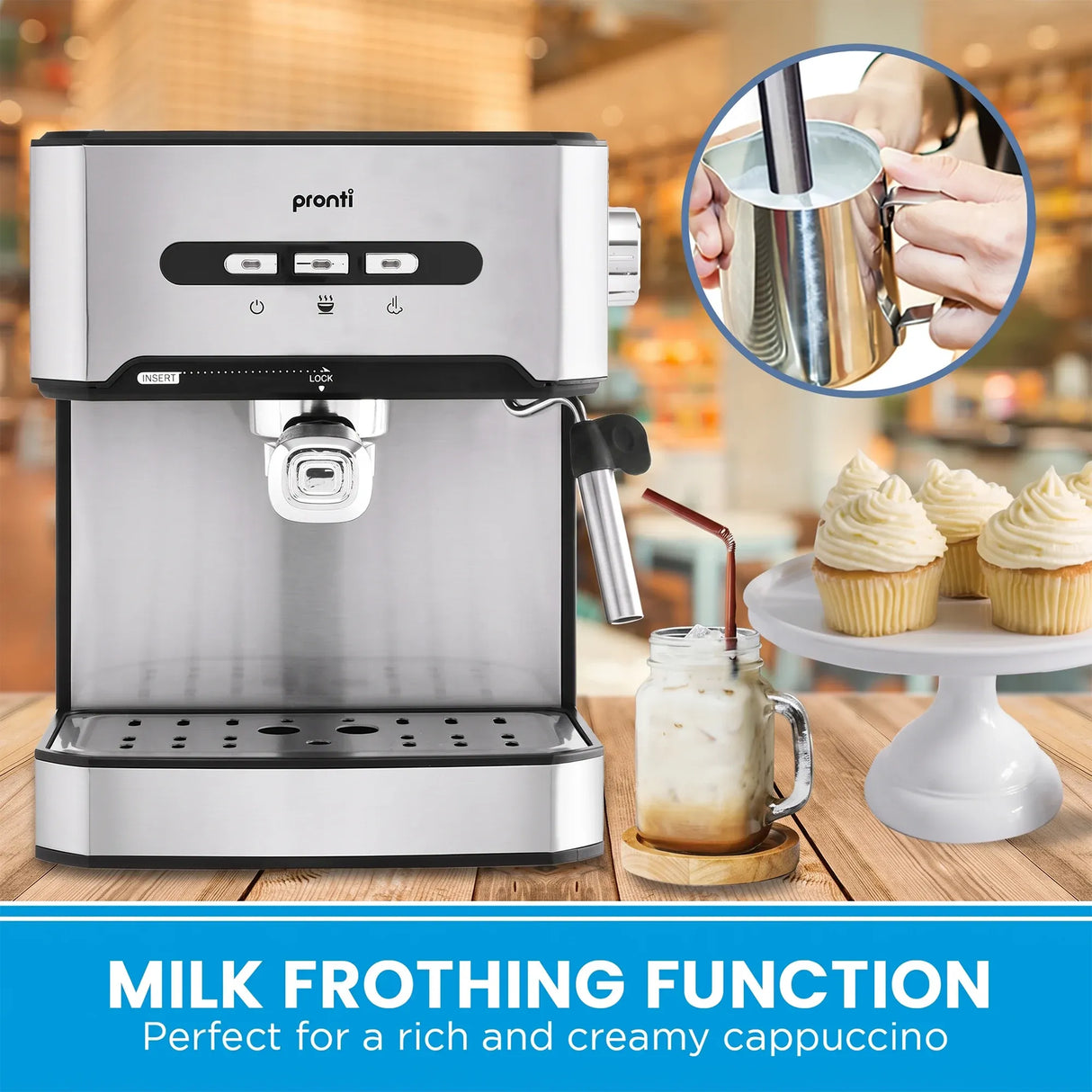 Pronti 1.6L Automatic Coffee Espresso Machine with Steam Frother