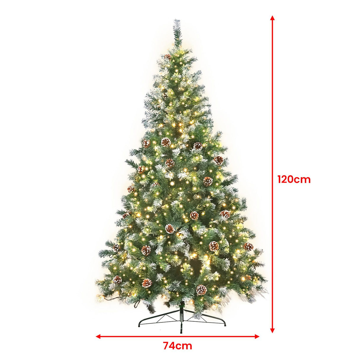 Christabelle 1.2m Pre-Lit LED Artificial Christmas Tree with Snow Tipped Needles Pine Cones Stand