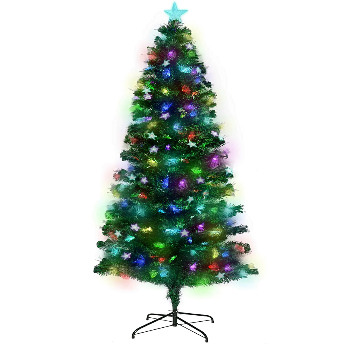 Christabelle 1.5m Pre-Lit Fibre Optic Artificial Christmas Tree with Multicolour Twinkling Star Lights