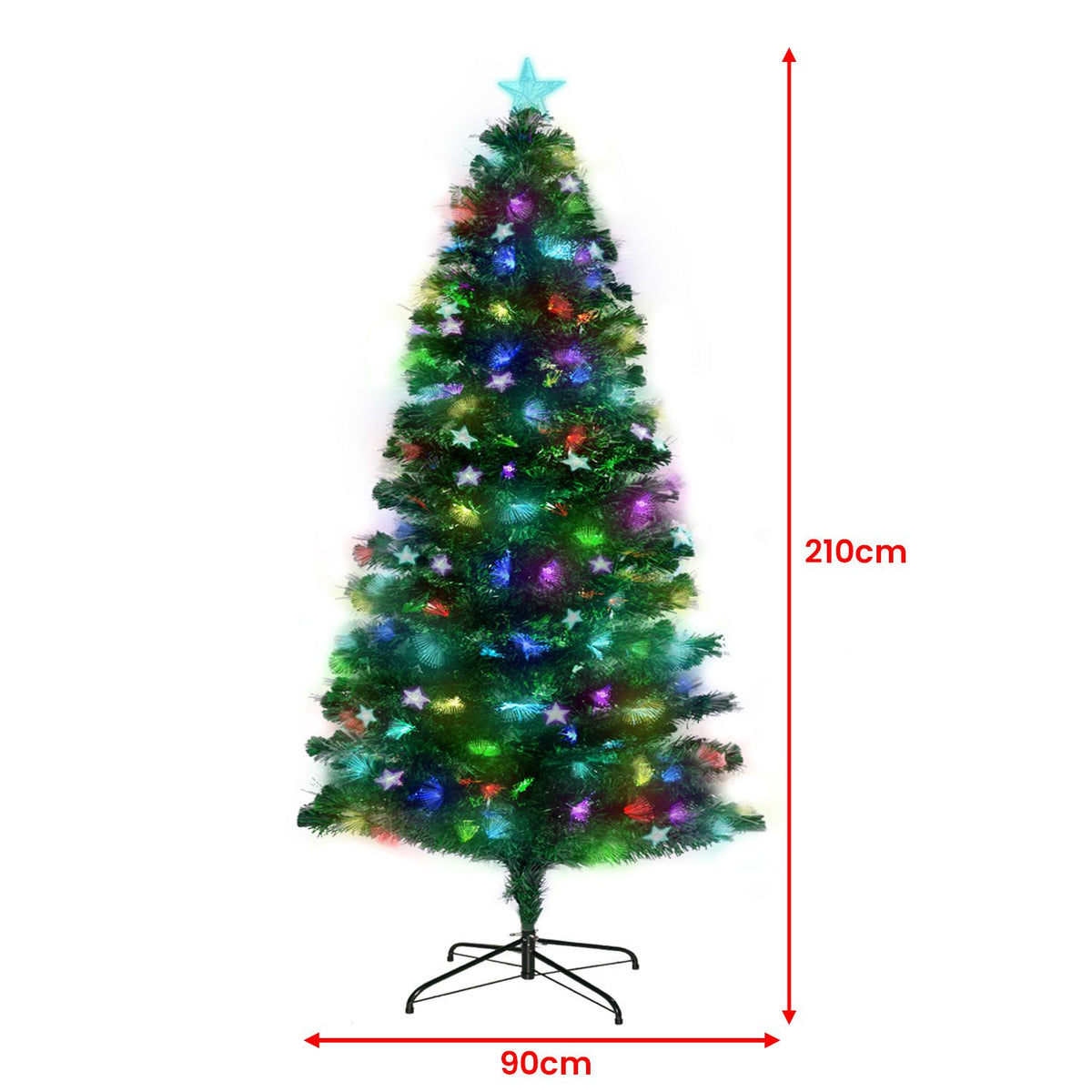 Christabelle 2.1m Pre-Lit Fibre Optic Artificial Christmas Tree with Multicolour Twinkling Star Lights