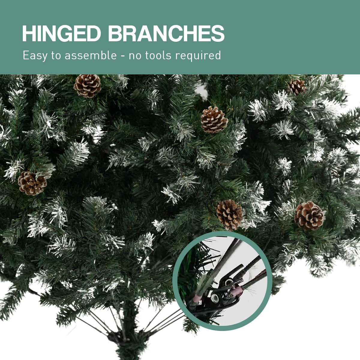 Christabelle 2.7m 9ft Pre-Lit LED Artificial Christmas Tree with Snow Tipped Needles Pine Cones Stand
