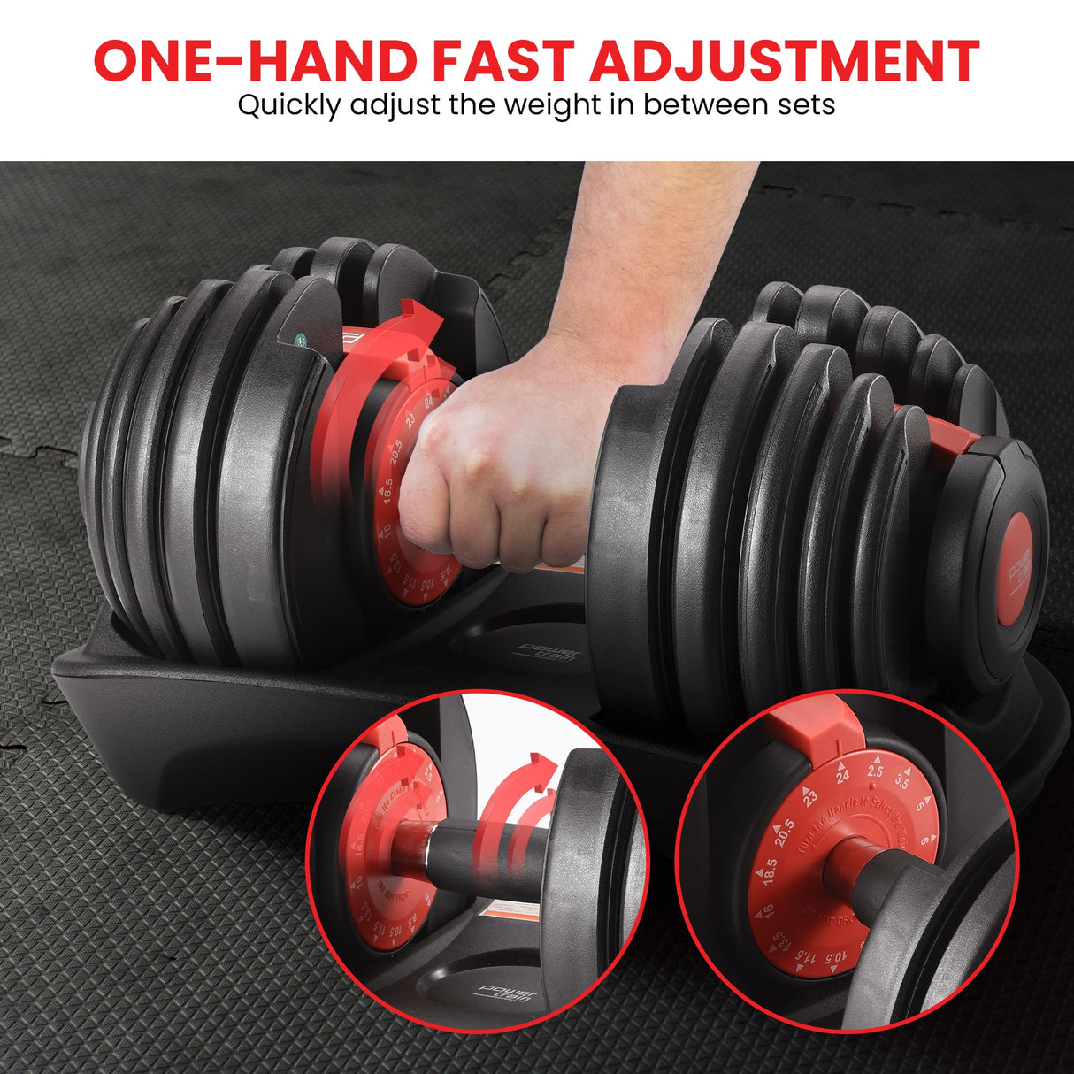 Powertrain 48kg Adjustable Dumbbells with Dumbbell Stand – Red