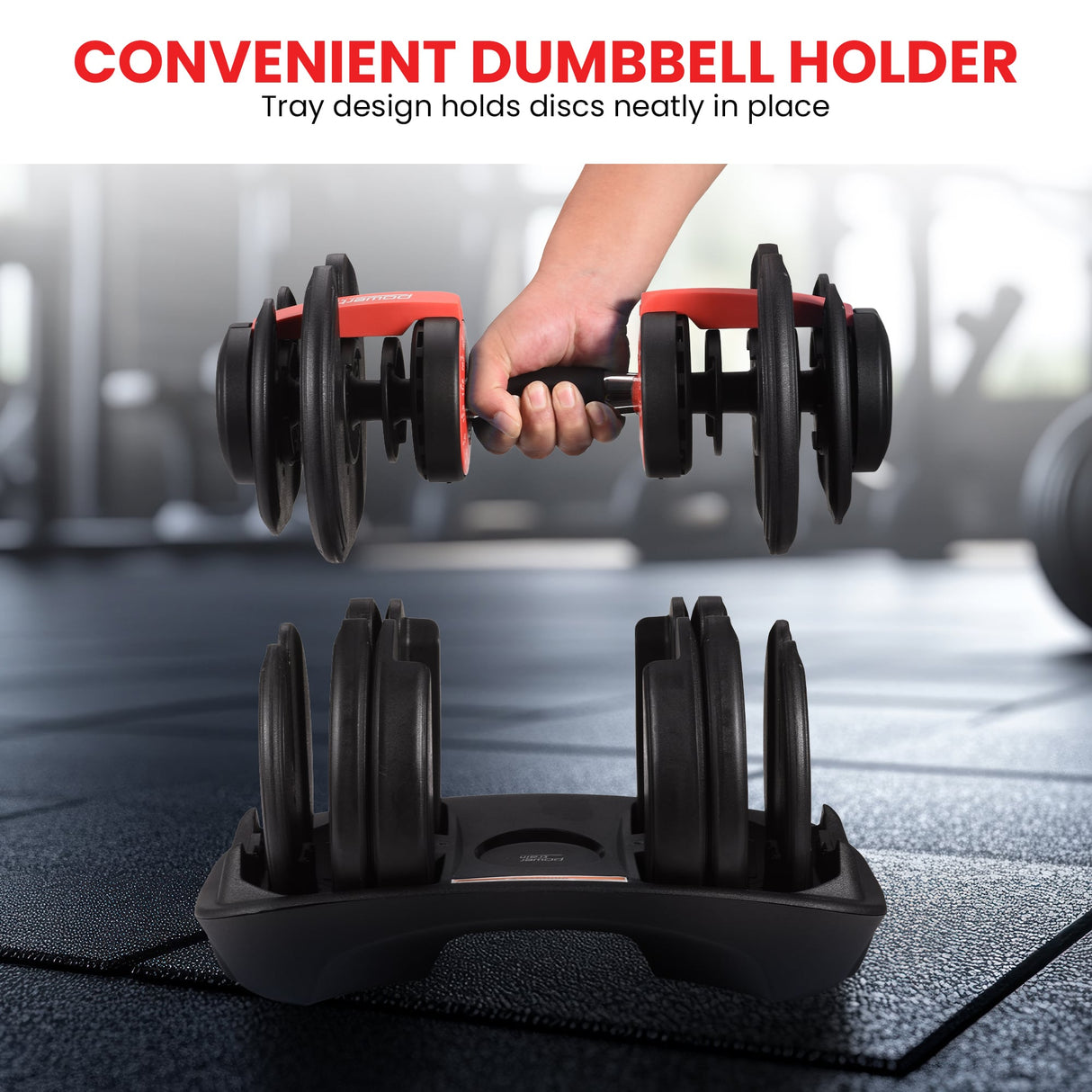 Powertrain 48kg Adjustable Dumbbells with Dumbbell Stand – Red