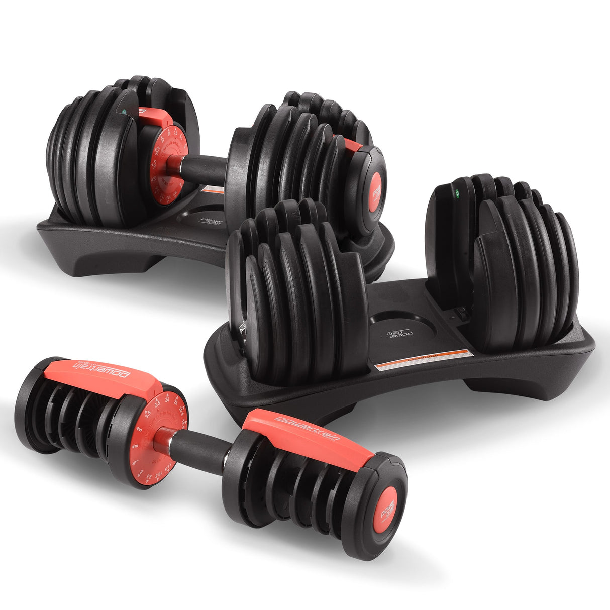 Powertrain 48kg Adjustable Dumbbells with Dumbbell Stand – Red