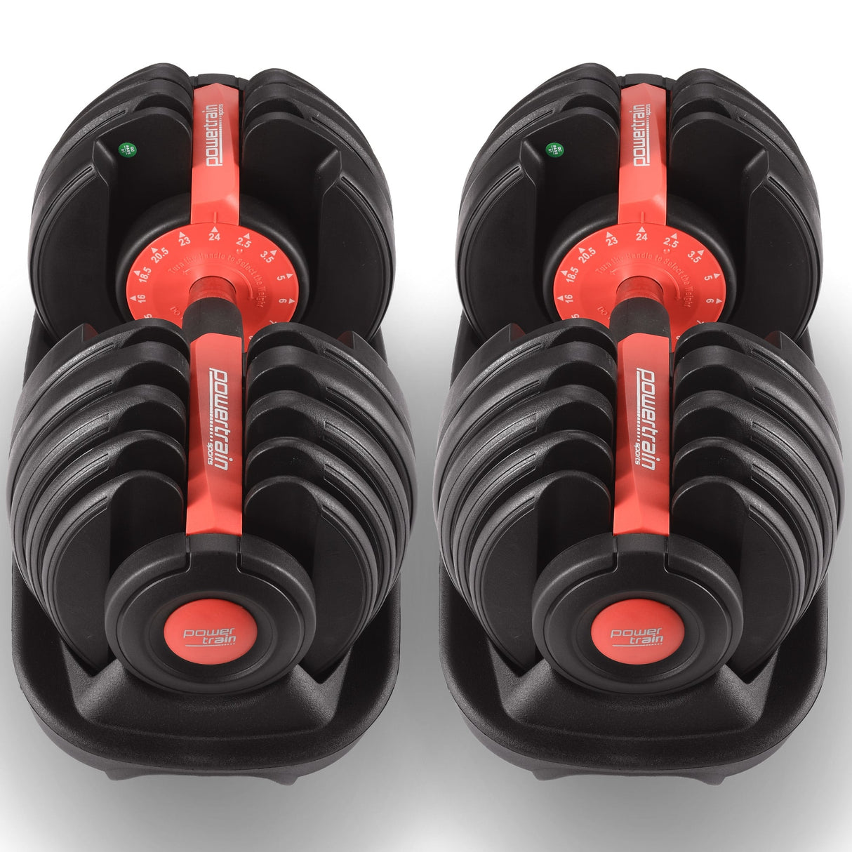 Powertrain 48kg Adjustable Dumbbells with Dumbbell Stand – Red