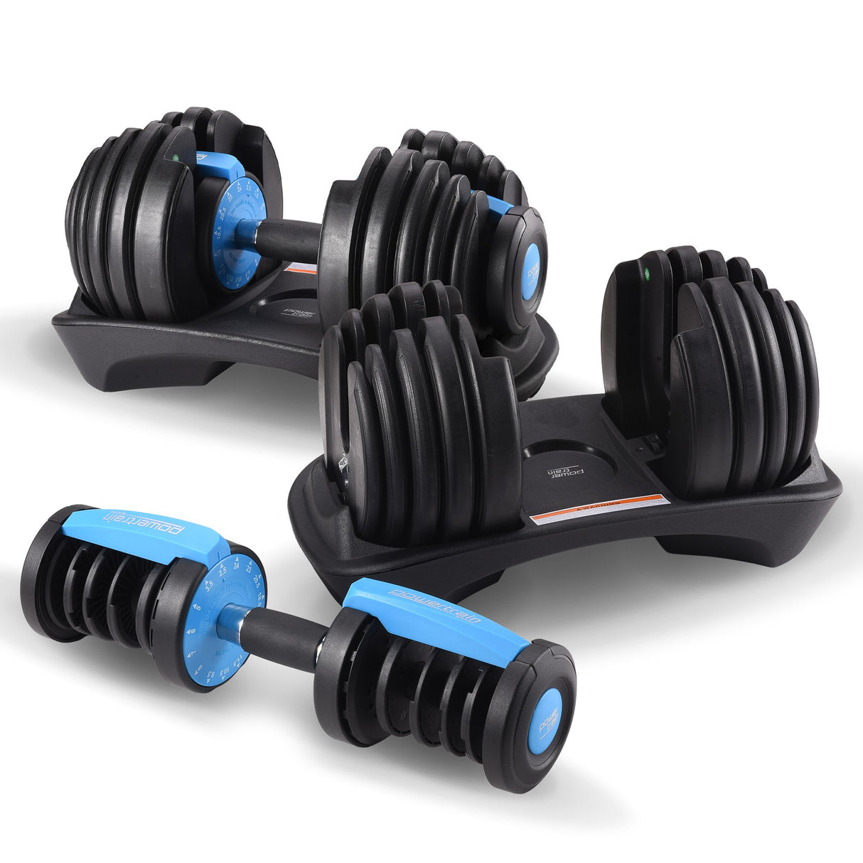 Powertrain 48KG Adjustable Dumbbell Set With Stand Blue