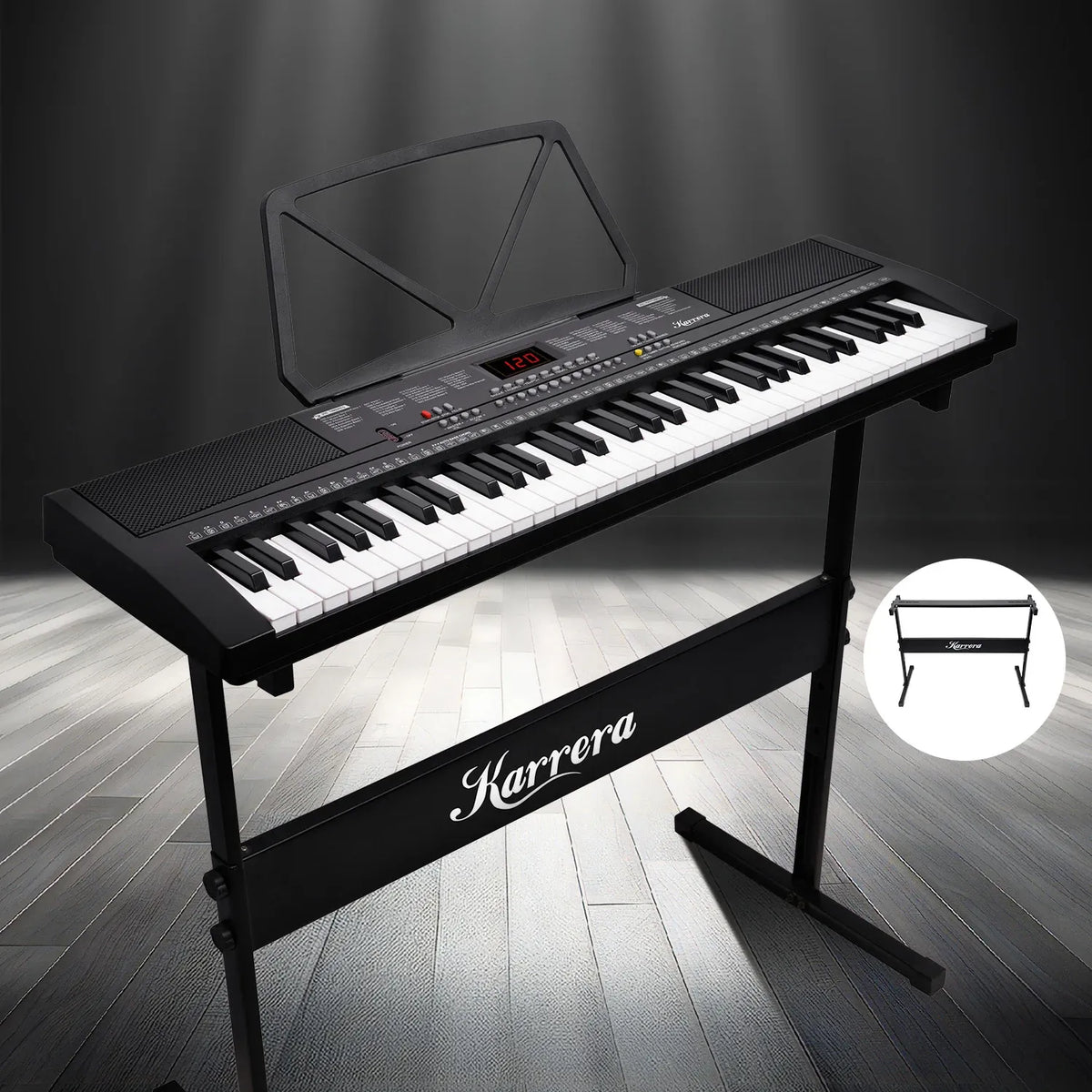 Karrera 61-Key Electronic Piano Keyboard with Stand - Portable Digital Music Instrument for Beginners Black
