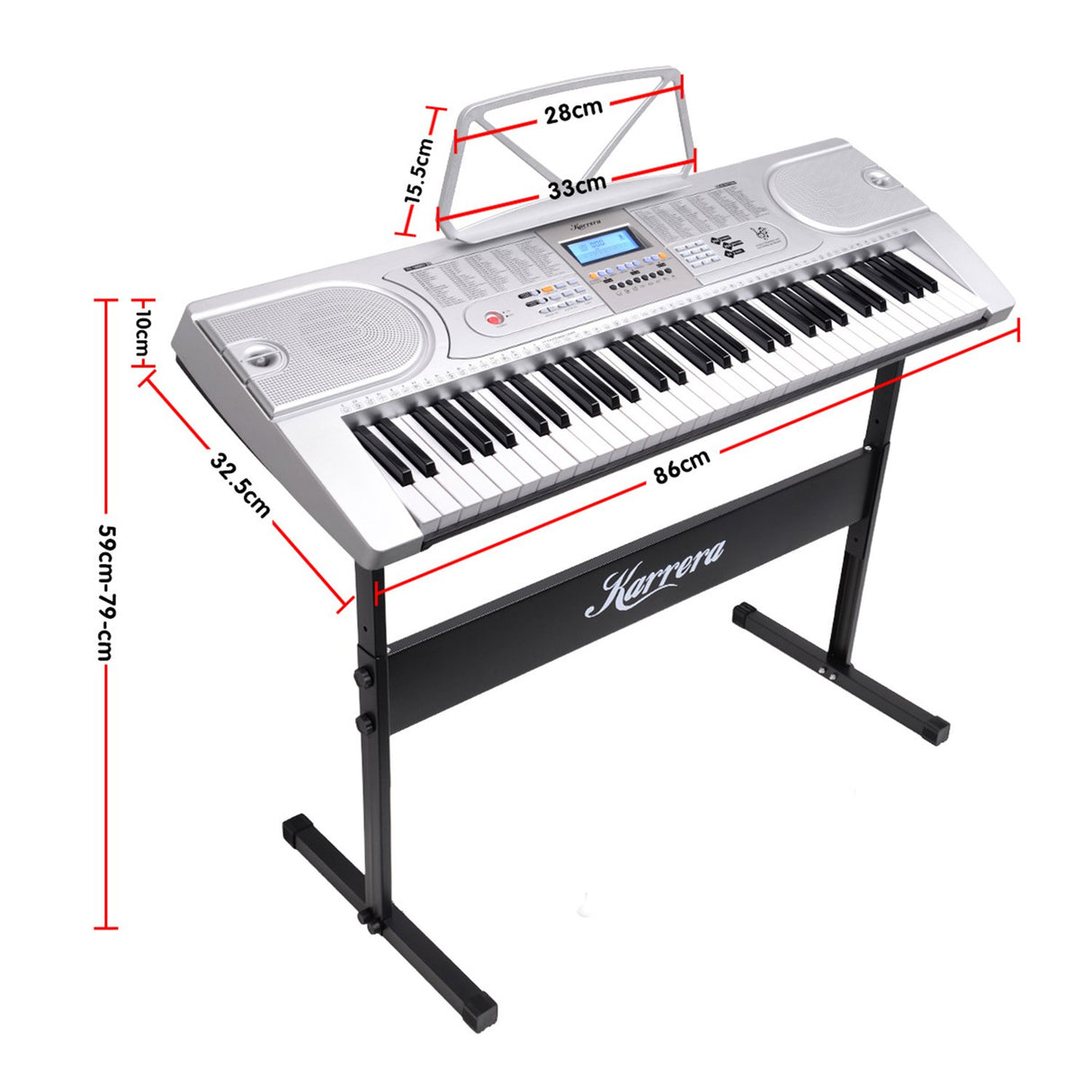 Karrera 61 Keys Electronic LED Keyboard Piano with Stand - Silver