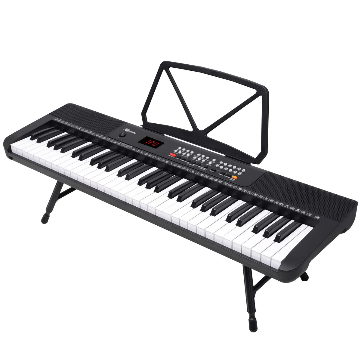 Karrera 61 Key Digital Piano Electronic Keyboard with Adjustable Folding Stand & Music Rest for Beginners Black