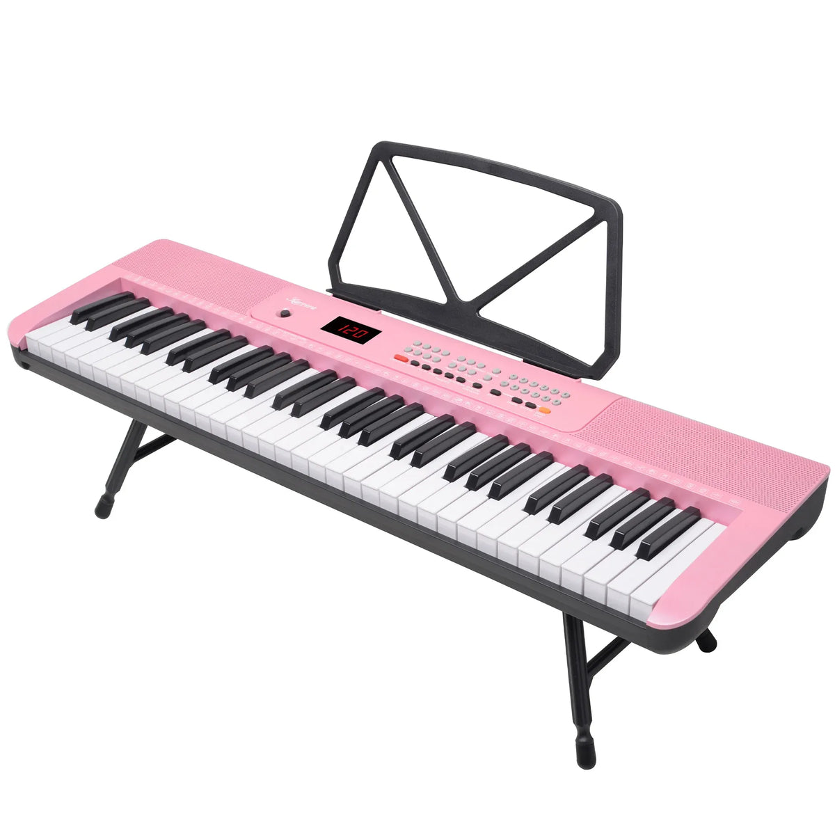 Karrera Pink 61-Key Electronic Digital Piano Keyboard with LED Screen Adjustable Folding Stand & Music Holder