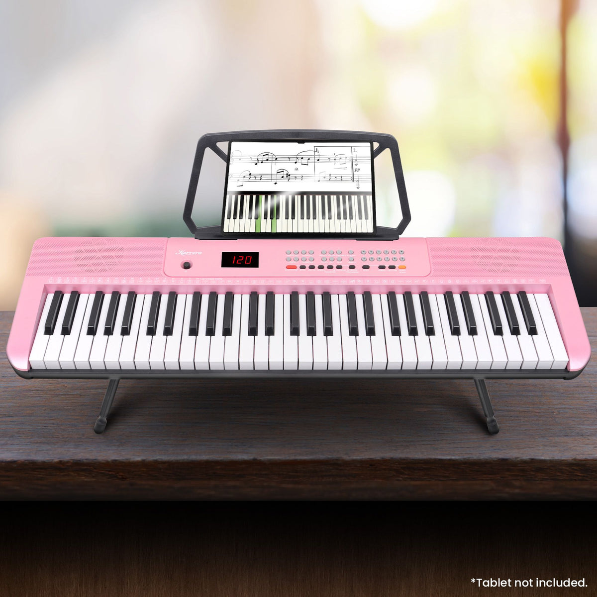 Karrera Pink 61-Key Electronic Digital Piano Keyboard with LED Screen Adjustable Folding Stand & Music Holder