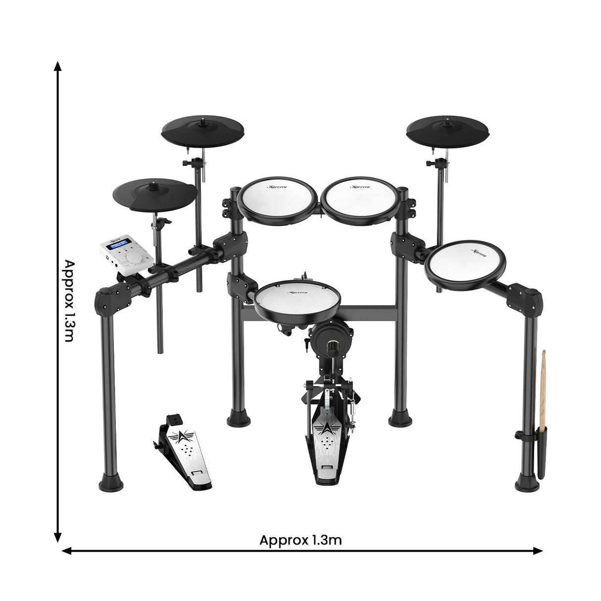 Karrera X23 Electronic Drum Kit with Sound Module, 3 Toms, Snare Quiet Mesh Drum Heads, Cymbals & Pedal