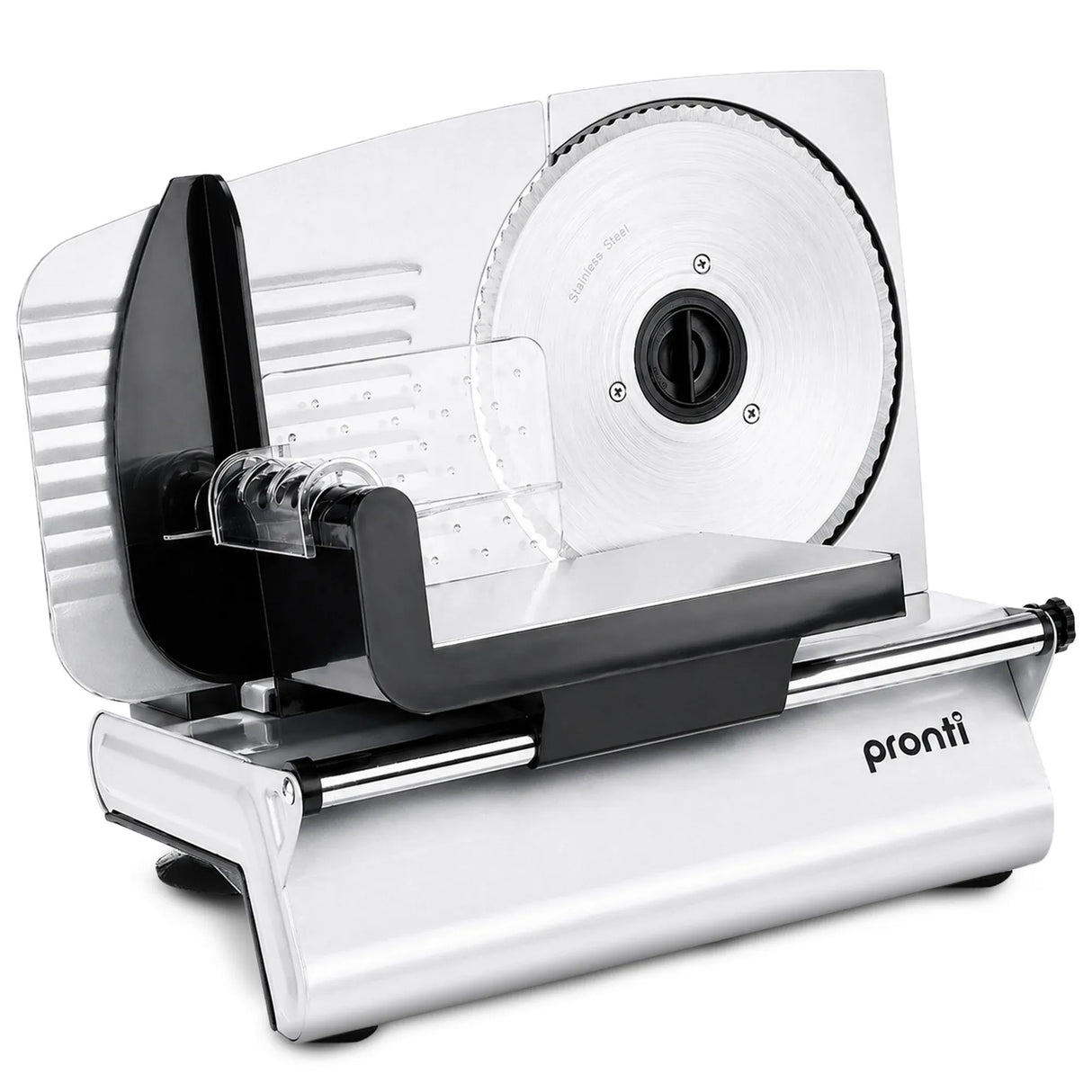 Pronti White Electric Food Slicer 200W with Adjustable Thickness 1 to 15mm Serrated and Fine Edge Stainless Steel Blades