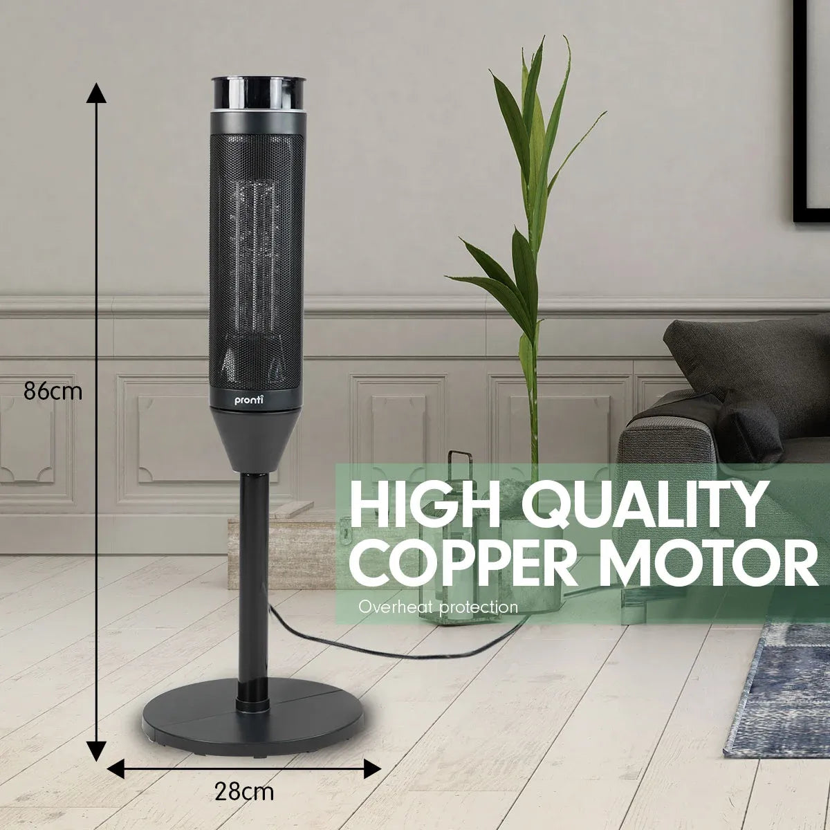 Pronti 2000W Oscillating Ceramic Tower Heater Portable Electric Space Heater with Remote Control & Thermostat - Black