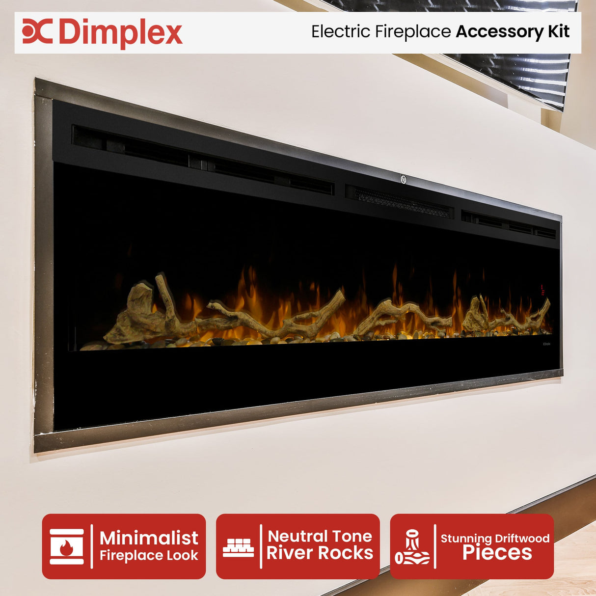 Dimplex 74-inch Linear Fireplace Driftwood and River Rock Accessory Package