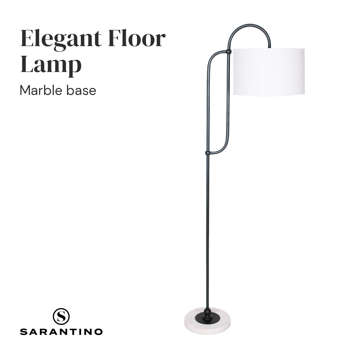 Sarantino Metal Floor Lamp with Marble Base & Paper-White Shade