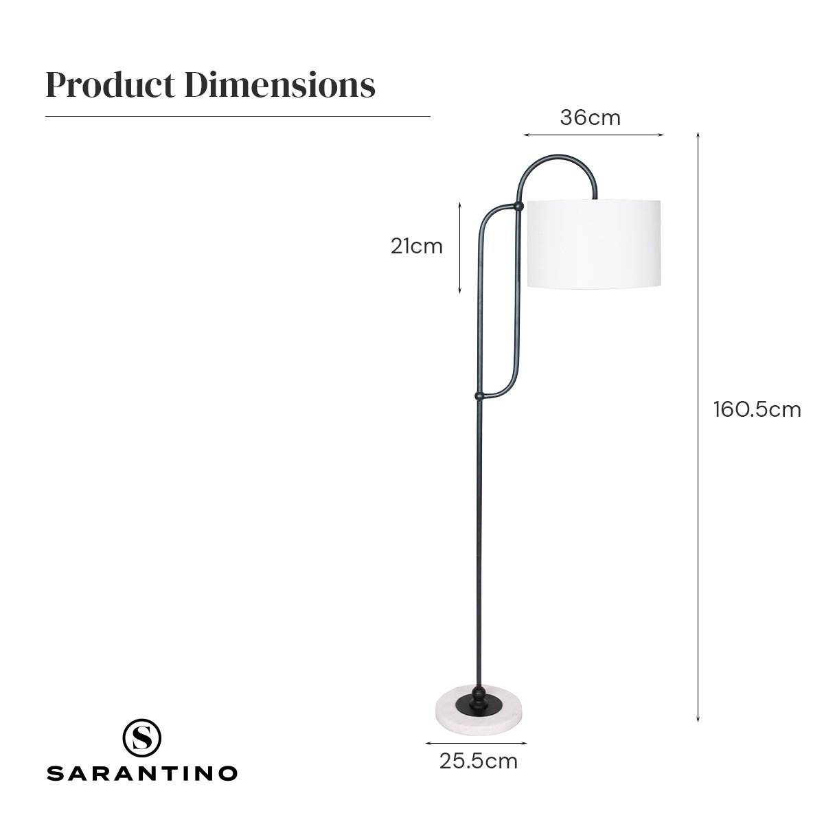 Sarantino Metal Floor Lamp with Marble Base & Paper-White Shade