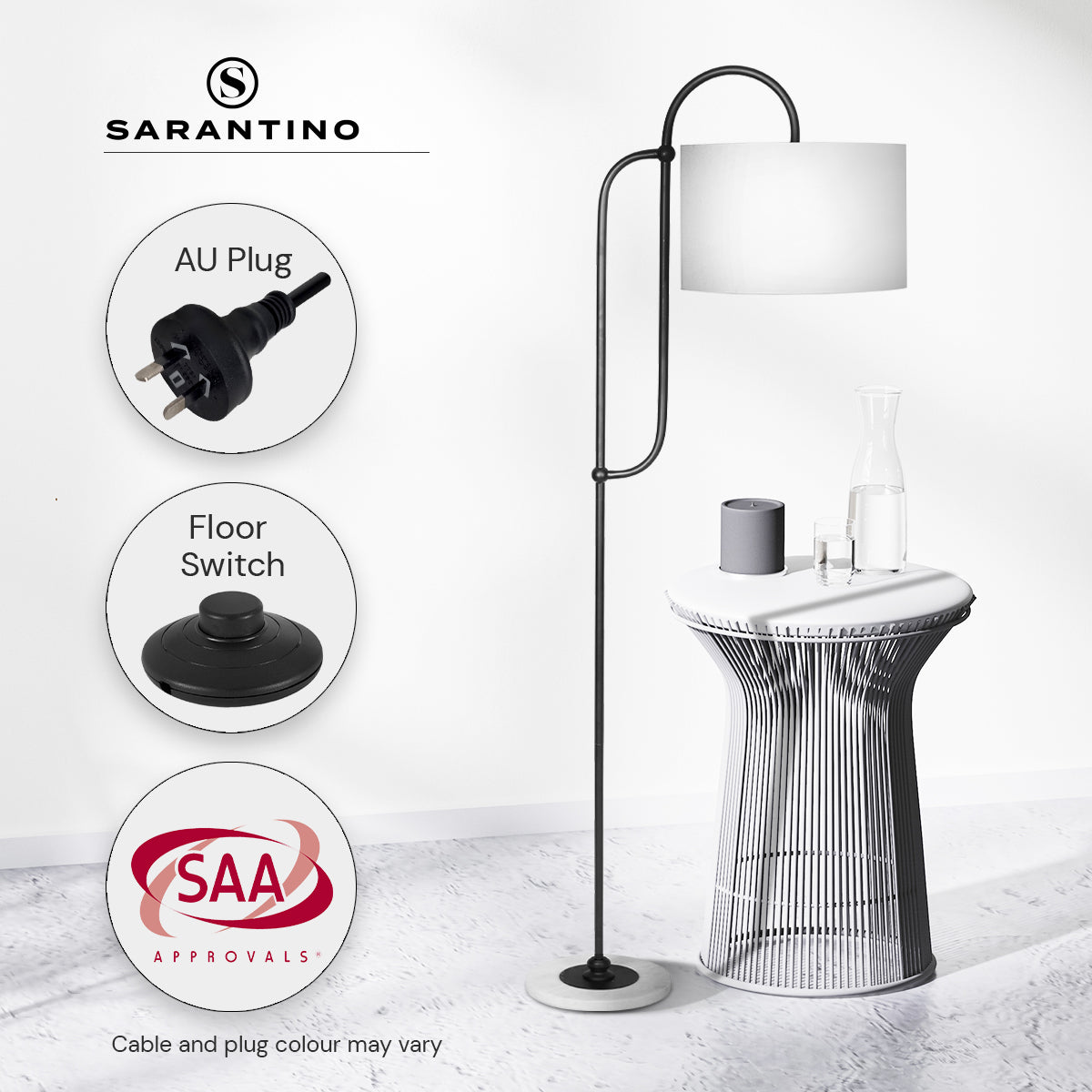Sarantino Metal Floor Lamp with Marble Base & Paper-White Shade