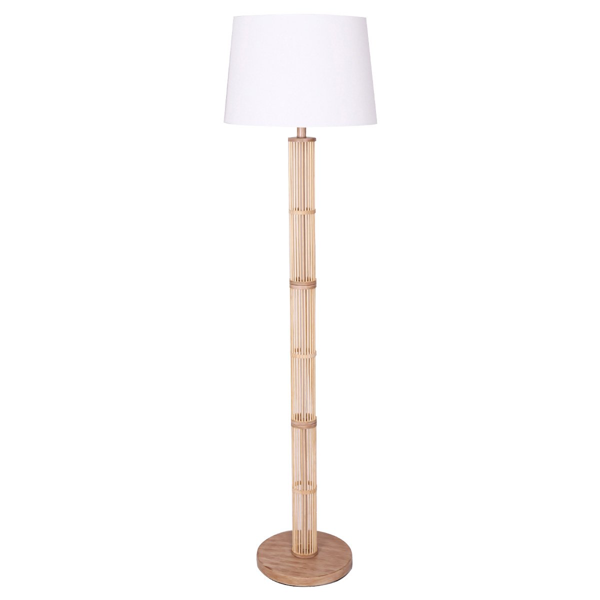 Sarantino Rattan Floor Lamp With Paper-White Linen Shade by Sarantino