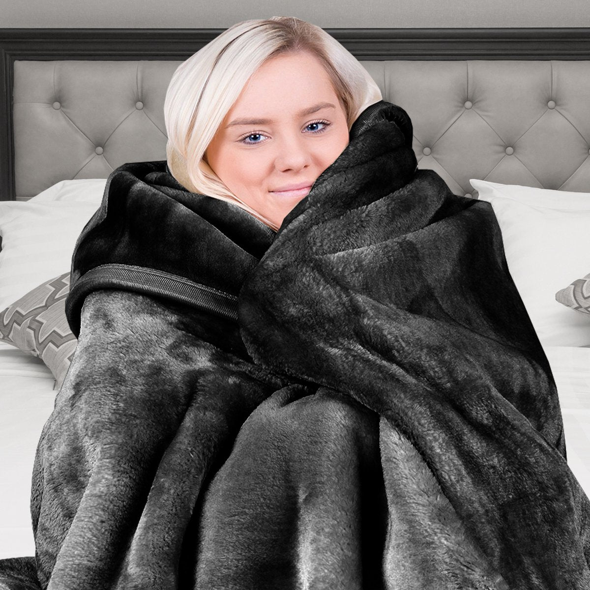 Laura Hill 800-gsm Faux Mink Throw Blanket Queen Size Double-sided Large Super Luxurious Soft Heavy - Black