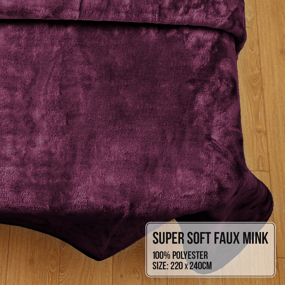 Laura Hill Double-sided Large 220 X 240cm Faux Mink Throw Blanket 800-gsm Heavy - Purple