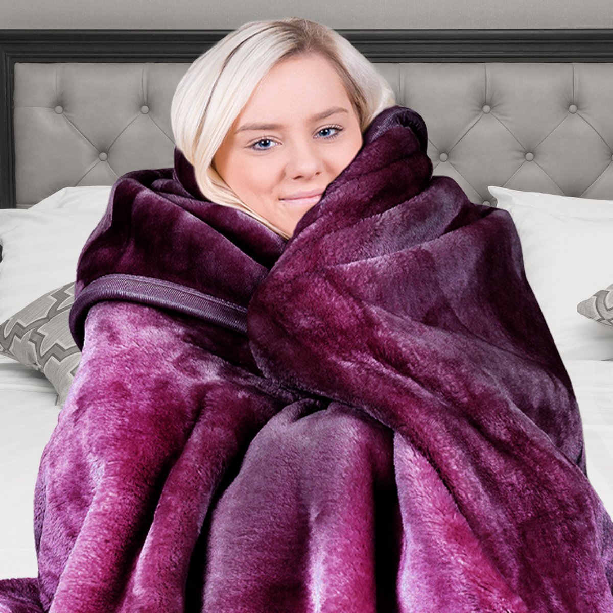 Laura Hill Double-sided Large 220 X 240cm Faux Mink Throw Blanket 800-gsm Heavy - Purple