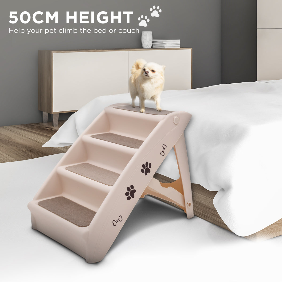 Furtastic Foldable Pet Stairs In White - 50cm Dog Ladder Cat Ramp