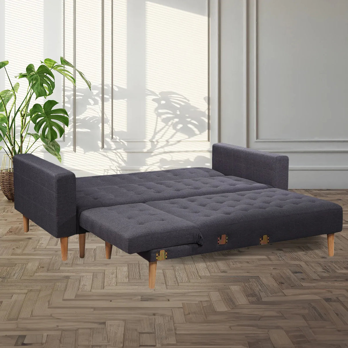 Sarantino Linen Fabric Corner Sofa Bed Couch Lounge With Chaise Furniture - Dark Grey