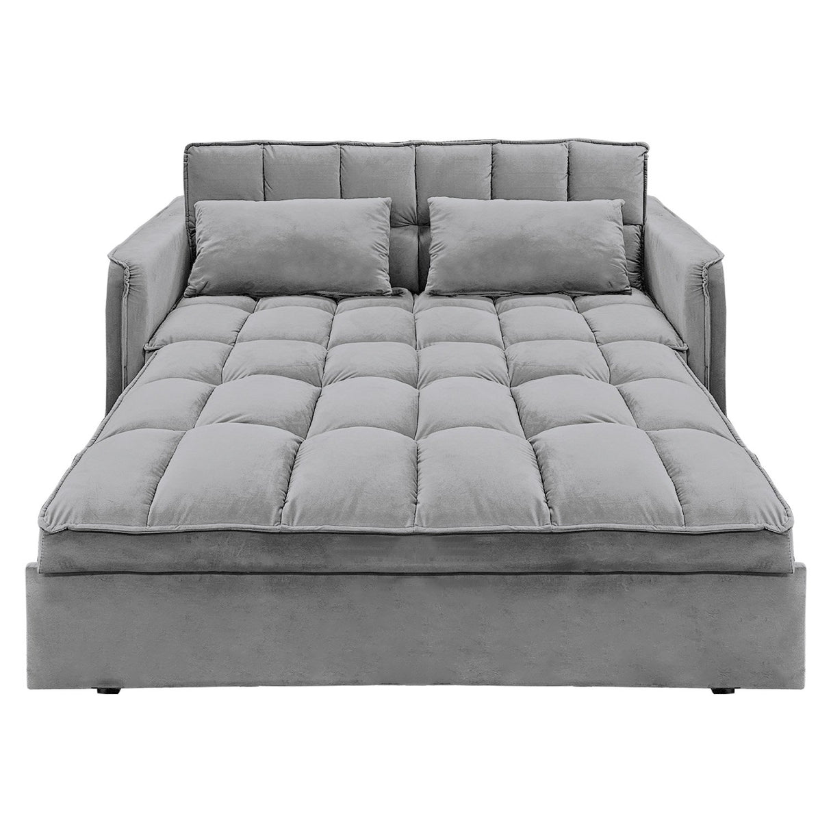 Sarantino Quincy 2-Seater Velvet Sofa Bed in Dark Grey with Wooden Frame and Tufted Design