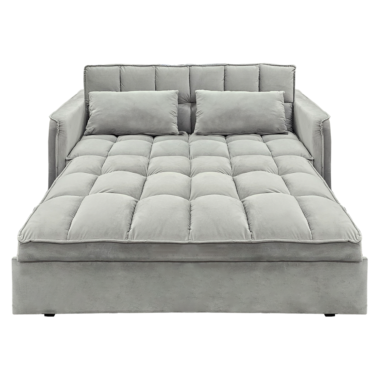 Sarantino Quincy 2-Seater Velvet Sofa Bed in Light Grey with Wooden Frame and Tufted Design