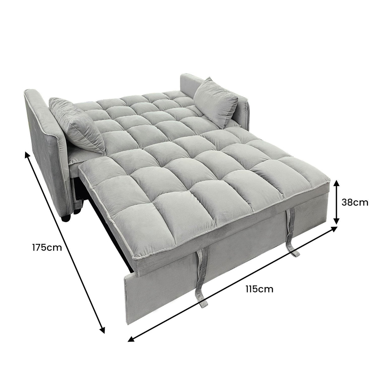 Sarantino Quincy 2-Seater Velvet Sofa Bed in Light Grey with Wooden Frame and Tufted Design