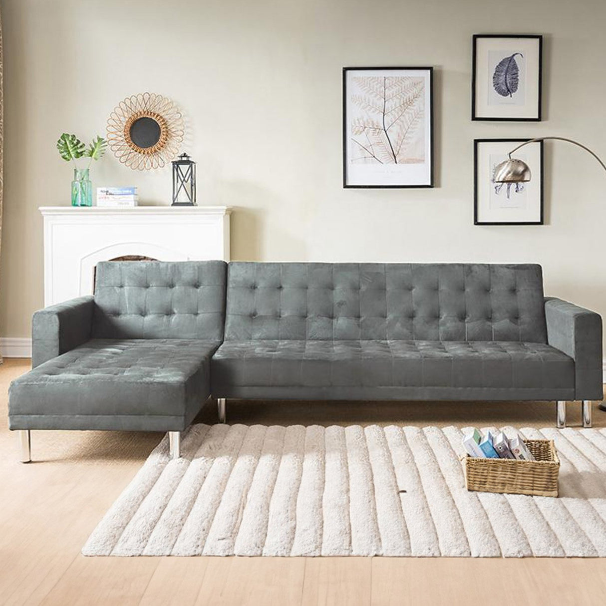 Sarantino Adjustable Futon Velvet - Grey