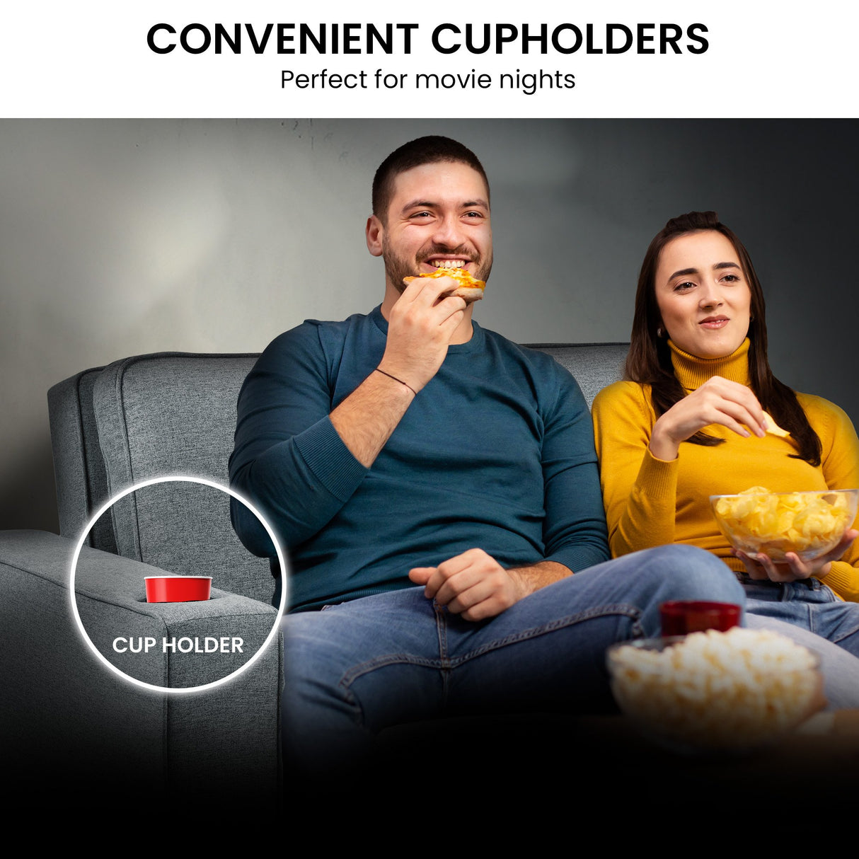 Sarantino Hoffman Linen Sofa Bed with Cushions & Cup Holders Airforce Blue