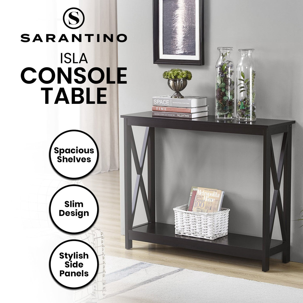 Sarantino Isla X-Frame Console Table in Black