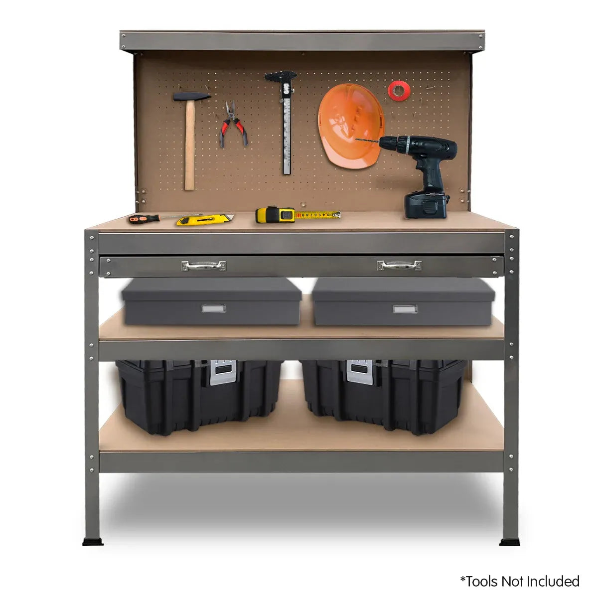 Kartrite 3-layered Work Bench Garage Storage Table Tool Shop Shelf Silver