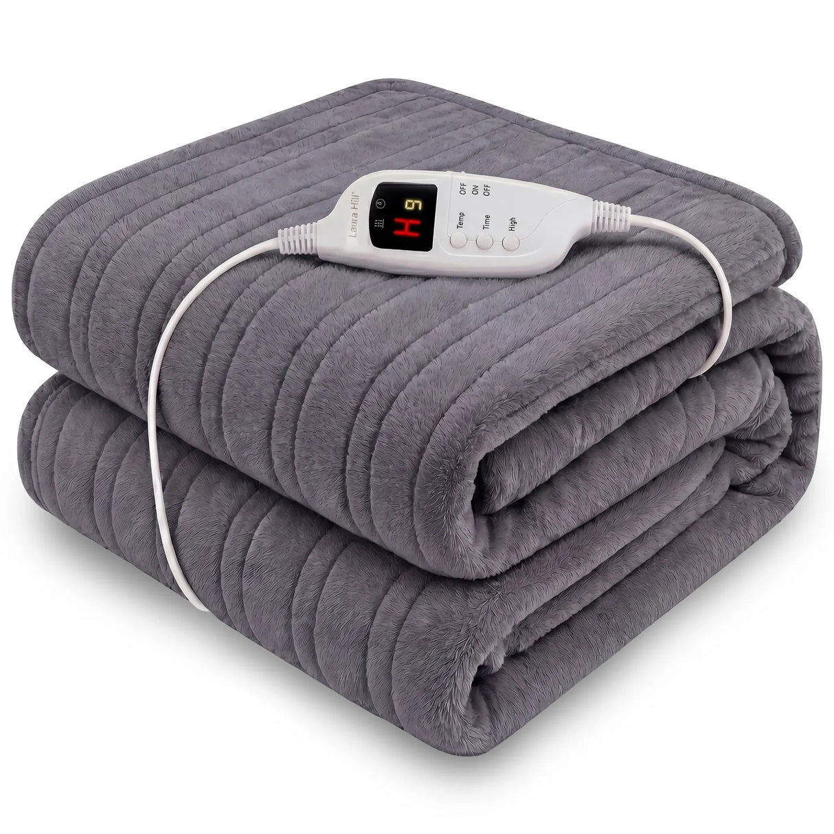 Laura Hill Electric Heated Blanket Throw Soft Coral Fleece w/ 9 Heat Settings - Grey