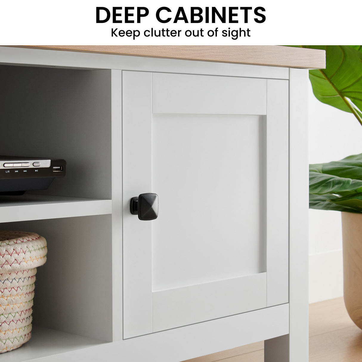 Sarantino Gio TV Entertainment Stand Cabinet Cupboard in White and Natural Wood Finish