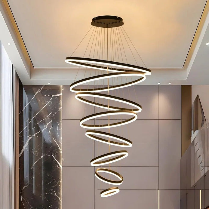 BAMDECOR A18815 Nordic Home Decor Dining Room Pendant lamp lights Ceiling Lamp Hanging Light Chandelier Lamps (8 Rings-Black)