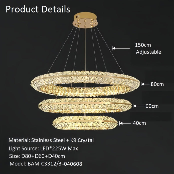 BAMDECOR C3312/3 Crystal Chandelier Living Room Chandelier Crystal Chandelier Room Dining Room lamp New Bedroom Lamps Lighting Villa Light Luxury Post (Size:80+60+40cm)