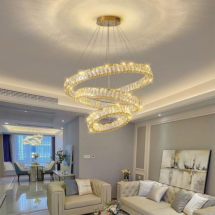 BAMDECOR C3313/3 Modern Crystal Chandeliers Lighting Fixtures Contemporary Round Chandelier Lighting Fixtures Crystal Pendant Ceiling Lights(Gold)