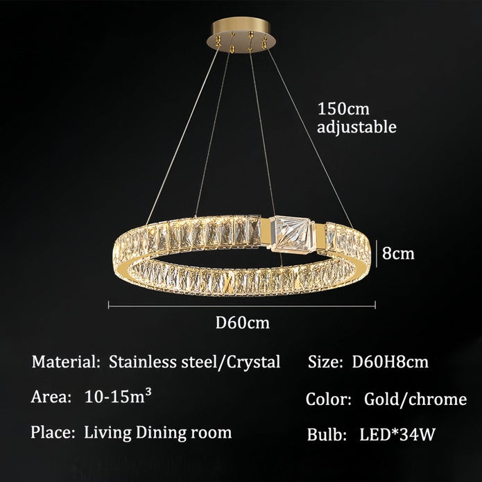 BAMDECOR C3319 Modern Crystal Chandeliers Lighting Fixtures Contemporary Round Chandelier Lighting Fixtures Crystal Pendant Ceiling Lights(Gold-60cm)